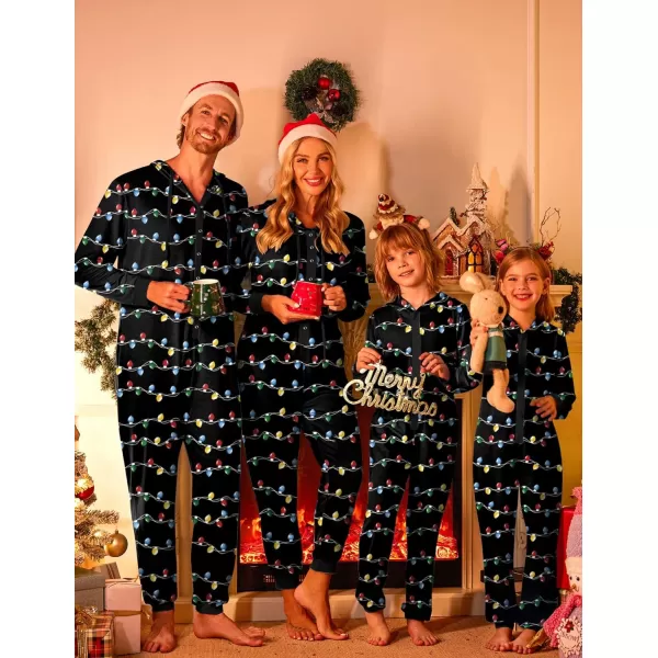 Ekouaer Christmas Matching Family Onesies Pajamas Long Sleeve Thermal One Piece Pajamas with ButtonKids Colored Lights