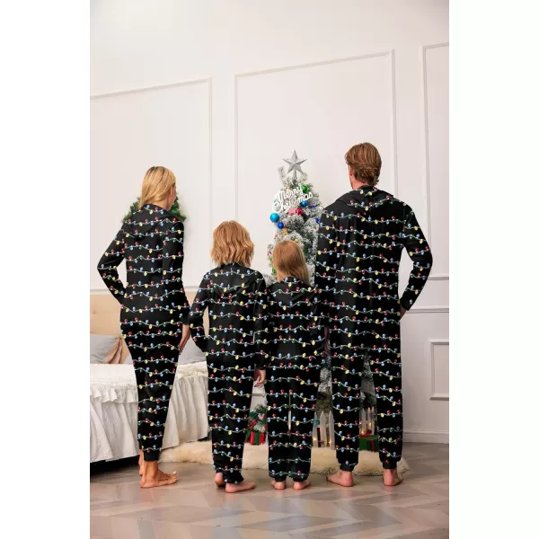 Ekouaer Christmas Matching Family Onesies Pajamas Long Sleeve Thermal One Piece Pajamas with ButtonKids Colored Lights