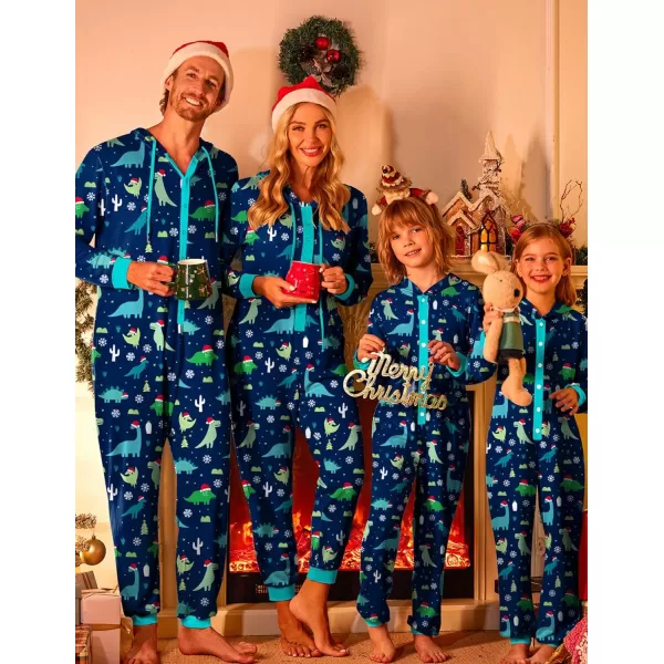 Ekouaer Christmas Matching Family Onesies Pajamas Long Sleeve Thermal One Piece Pajamas with ButtonKids Dinosaur