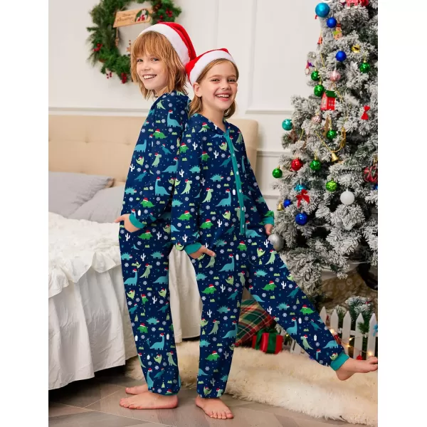 Ekouaer Christmas Matching Family Onesies Pajamas Long Sleeve Thermal One Piece Pajamas with ButtonKids Dinosaur