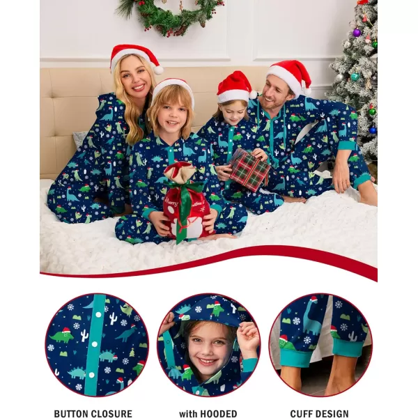 Ekouaer Christmas Matching Family Onesies Pajamas Long Sleeve Thermal One Piece Pajamas with ButtonKids Dinosaur