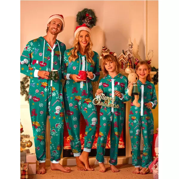 Ekouaer Christmas Matching Family Onesies Pajamas Long Sleeve Thermal One Piece Pajamas with ButtonKids Greenchristmas Snowflake