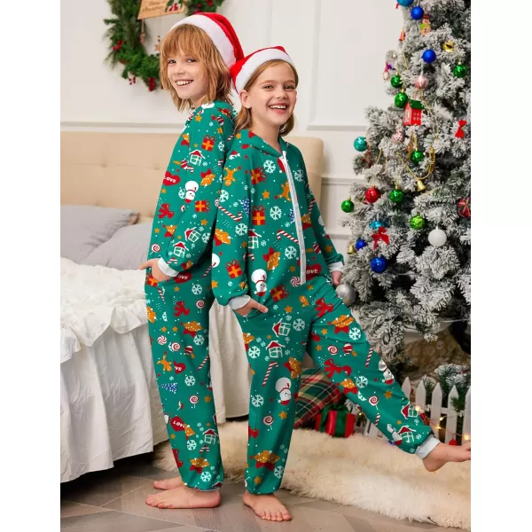 Ekouaer Christmas Matching Family Onesies Pajamas Long Sleeve Thermal One Piece Pajamas with ButtonKids Greenchristmas Snowflake