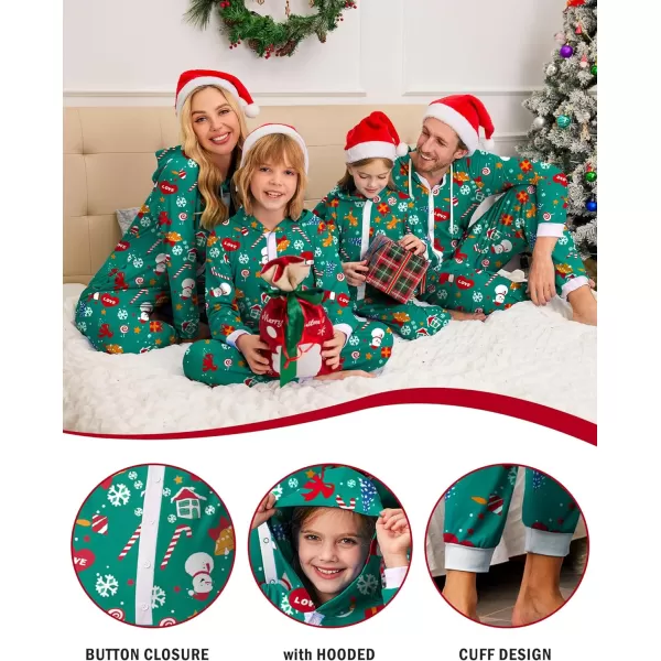 Ekouaer Christmas Matching Family Onesies Pajamas Long Sleeve Thermal One Piece Pajamas with ButtonKids Greenchristmas Snowflake