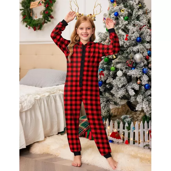 Ekouaer Christmas Matching Family Onesies Pajamas Long Sleeve Thermal One Piece Pajamas with ButtonKids Redplaid