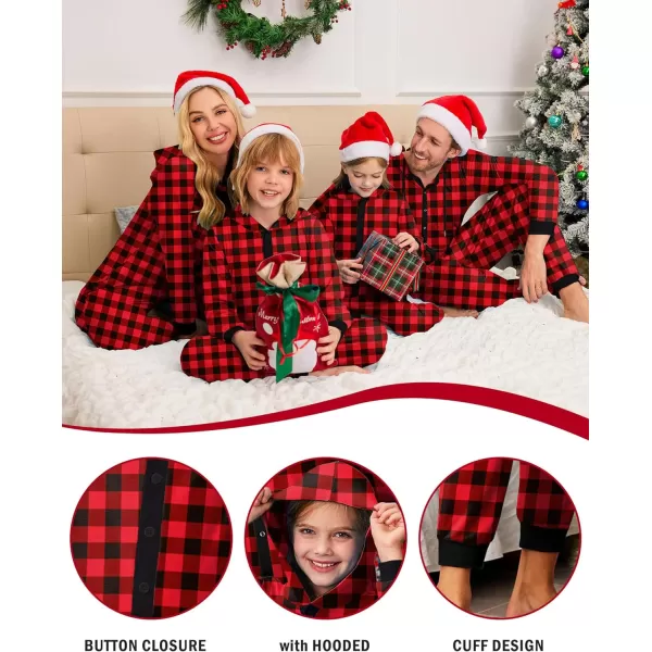 Ekouaer Christmas Matching Family Onesies Pajamas Long Sleeve Thermal One Piece Pajamas with ButtonKids Redplaid
