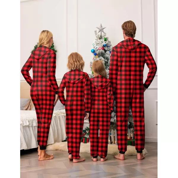 Ekouaer Christmas Matching Family Onesies Pajamas Long Sleeve Thermal One Piece Pajamas with ButtonKids Redplaid