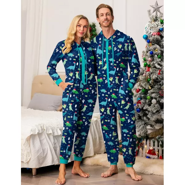 Ekouaer Christmas Matching Family Onesies Pajamas Long Sleeve Thermal One Piece Pajamas with ButtonMen Dinosaur