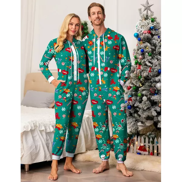 Ekouaer Christmas Matching Family Onesies Pajamas Long Sleeve Thermal One Piece Pajamas with ButtonMen Greenchristmas Snowflake
