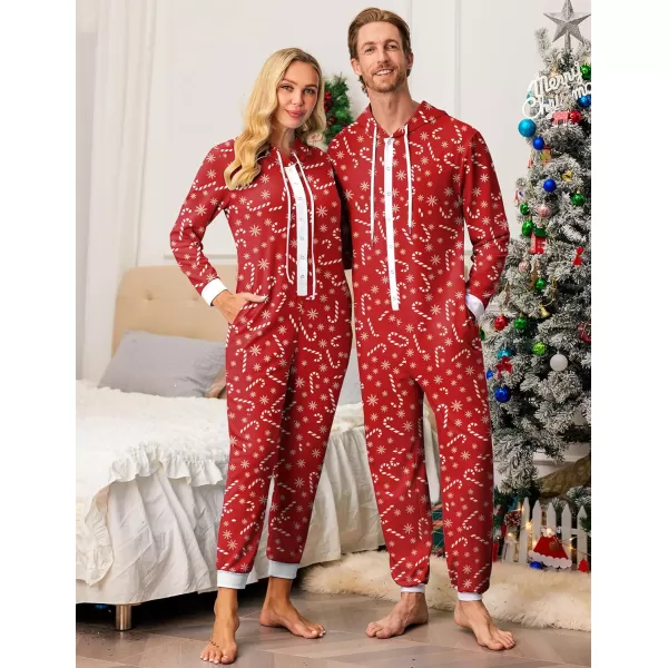 Ekouaer Christmas Matching Family Onesies Pajamas Long Sleeve Thermal One Piece Pajamas with ButtonMen Redcandy Snowflake