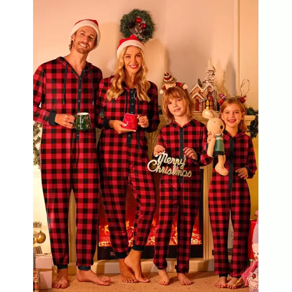 Ekouaer Christmas Matching Family Onesies Pajamas Long Sleeve Thermal One Piece Pajamas with ButtonMen Redplaid