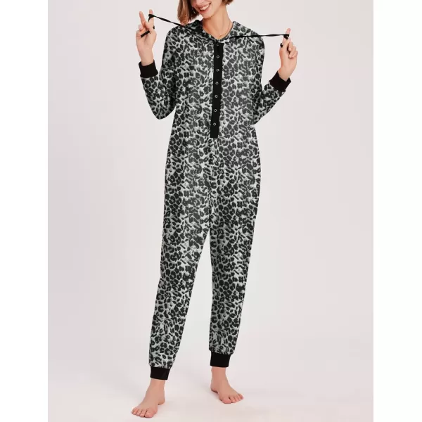 Ekouaer Christmas Matching Family Onesies Pajamas Long Sleeve Thermal One Piece Pajamas with ButtonWomen Blue Grey Leopard