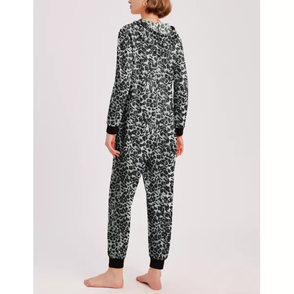 Ekouaer Christmas Matching Family Onesies Pajamas Long Sleeve Thermal One Piece Pajamas with ButtonWomen Blue Grey Leopard