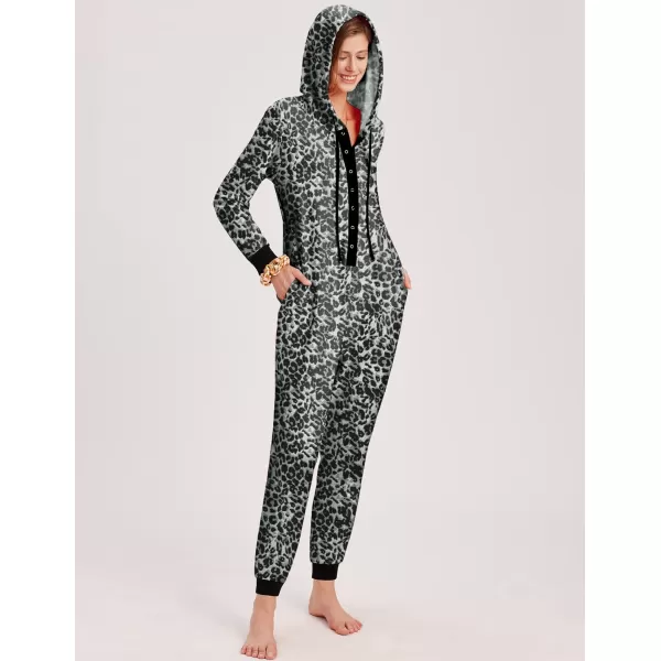 Ekouaer Christmas Matching Family Onesies Pajamas Long Sleeve Thermal One Piece Pajamas with ButtonWomen Blue Grey Leopard