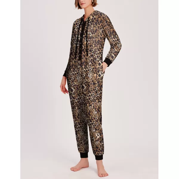 Ekouaer Christmas Matching Family Onesies Pajamas Long Sleeve Thermal One Piece Pajamas with ButtonWomen Brown Leopard