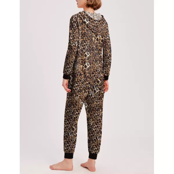 Ekouaer Christmas Matching Family Onesies Pajamas Long Sleeve Thermal One Piece Pajamas with ButtonWomen Brown Leopard