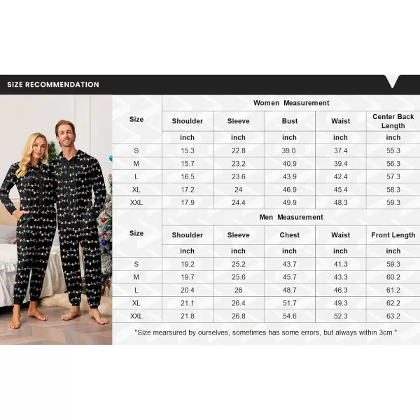 Ekouaer Christmas Matching Family Onesies Pajamas Long Sleeve Thermal One Piece Pajamas with ButtonWomen Colored Lights