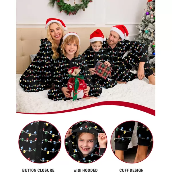 Ekouaer Christmas Matching Family Onesies Pajamas Long Sleeve Thermal One Piece Pajamas with ButtonWomen Colored Lights