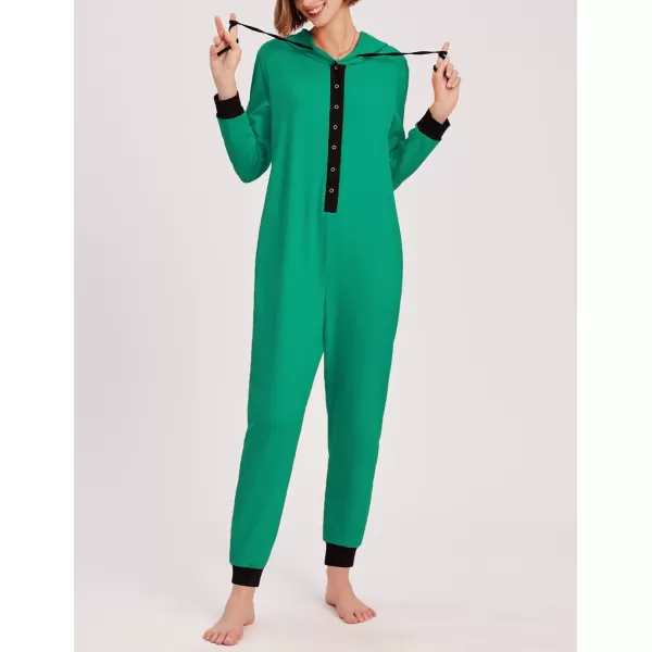 Ekouaer Christmas Matching Family Onesies Pajamas Long Sleeve Thermal One Piece Pajamas with ButtonWomen Green