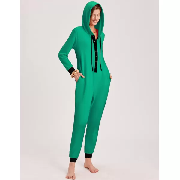 Ekouaer Christmas Matching Family Onesies Pajamas Long Sleeve Thermal One Piece Pajamas with ButtonWomen Green