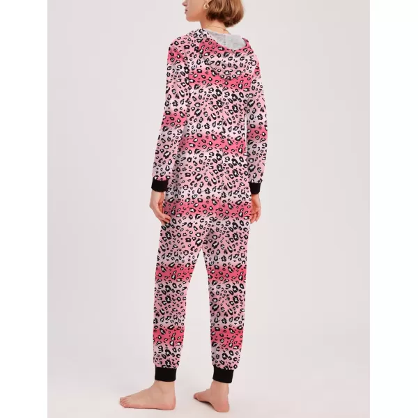 Ekouaer Christmas Matching Family Onesies Pajamas Long Sleeve Thermal One Piece Pajamas with ButtonWomen Pink Leopard