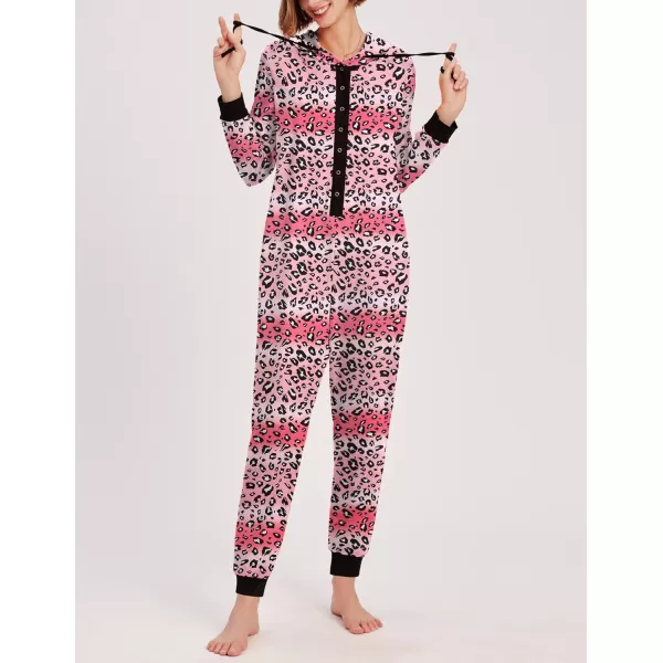 Ekouaer Christmas Matching Family Onesies Pajamas Long Sleeve Thermal One Piece Pajamas with ButtonWomen Pink Leopard