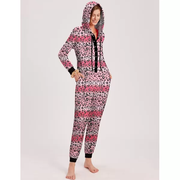 Ekouaer Christmas Matching Family Onesies Pajamas Long Sleeve Thermal One Piece Pajamas with ButtonWomen Pink Leopard