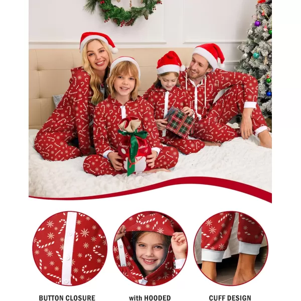 Ekouaer Christmas Matching Family Onesies Pajamas Long Sleeve Thermal One Piece Pajamas with ButtonWomen Redcandy Snowflake