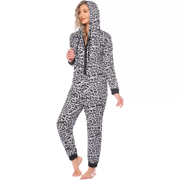 Ekouaer Christmas Matching Family Onesies Pajamas Long Sleeve Thermal One Piece Pajamas with ButtonWomen Whiteleopard Print