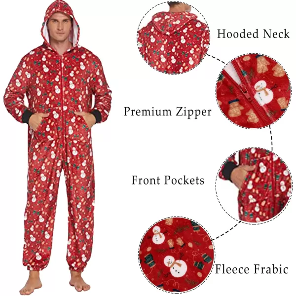 Ekouaer Christmas Matching Pajamas Onesie for Family Fleece Onesie Sleepwear Zipper Jumpsuit with PocketsKids Christmas Red