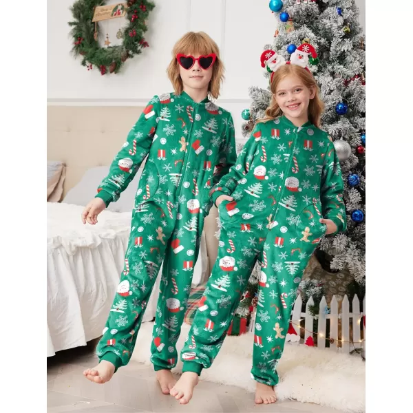 Ekouaer Christmas Matching Pajamas Onesie for Family Fleece Onesie Sleepwear Zipper Jumpsuit with PocketsMen Christmas Green