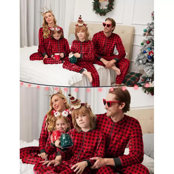 Ekouaer Christmas Matching Pajamas Onesie for Family Fleece Onesie Sleepwear Zipper Jumpsuit with PocketsMen Red Plaid Onesie