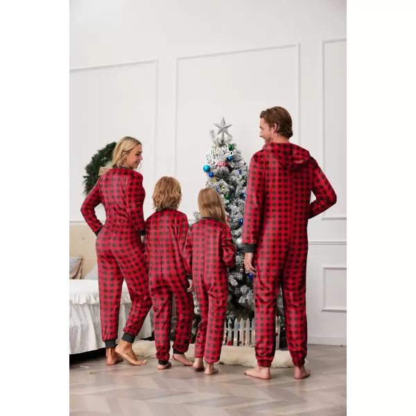 Ekouaer Christmas Matching Pajamas Onesie for Family Fleece Onesie Sleepwear Zipper Jumpsuit with PocketsMen Red Plaid Onesie