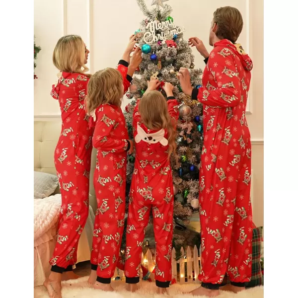 Ekouaer Christmas Onesies for Family Elk Antler Hooded Onesie Pajamas Long Sleeve Comfy LoungewearKids Areindeer Red