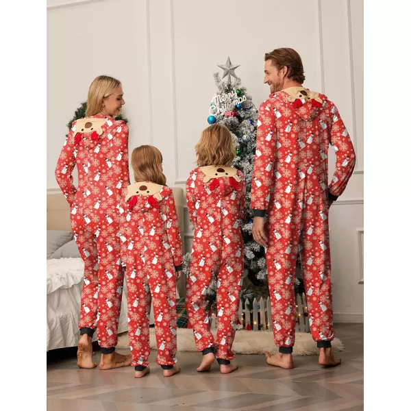 Ekouaer Christmas Onesies for Family Elk Antler Hooded Onesie Pajamas Long Sleeve Comfy LoungewearKids Snowman Red