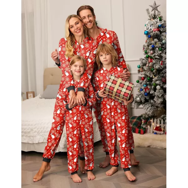 Ekouaer Christmas Onesies for Family Elk Antler Hooded Onesie Pajamas Long Sleeve Comfy LoungewearKids Snowman Red