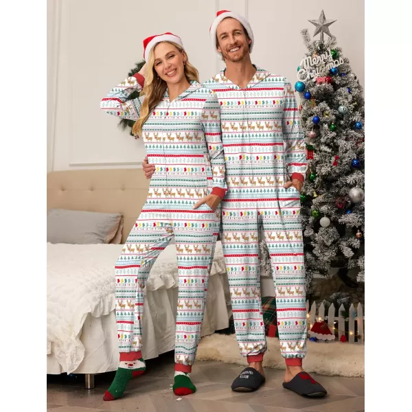 Ekouaer Christmas Onesies for Family Elk Antler Hooded Onesie Pajamas Long Sleeve Comfy LoungewearMen Christmas Elk