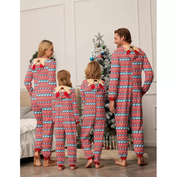 Ekouaer Christmas Onesies for Family Elk Antler Hooded Onesie Pajamas Long Sleeve Comfy LoungewearMen Elk Red