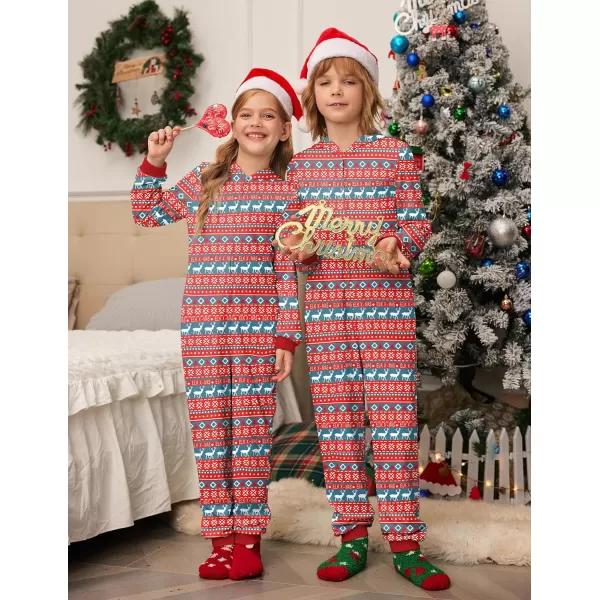 Ekouaer Christmas Onesies for Family Elk Antler Hooded Onesie Pajamas Long Sleeve Comfy LoungewearMen Elk Red