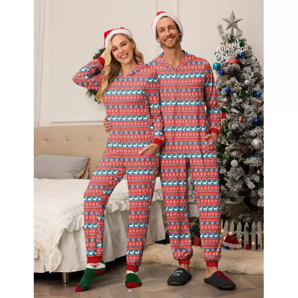 Ekouaer Christmas Onesies for Family Elk Antler Hooded Onesie Pajamas Long Sleeve Comfy LoungewearMen Elk Red