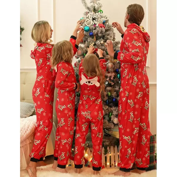 Ekouaer Christmas Onesies for Family Elk Antler Hooded Onesie Pajamas Long Sleeve Comfy LoungewearWomen Areindeer Red