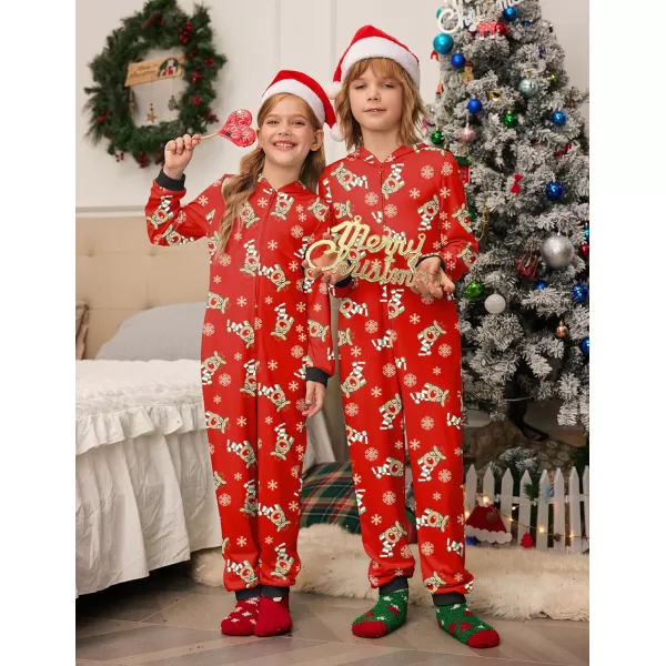 Ekouaer Christmas Onesies for Family Elk Antler Hooded Onesie Pajamas Long Sleeve Comfy LoungewearWomen Areindeer Red