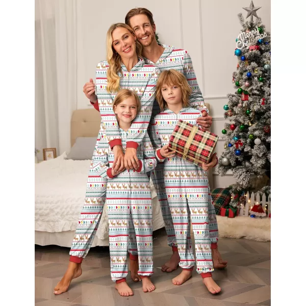 Ekouaer Christmas Onesies for Family Elk Antler Hooded Onesie Pajamas Long Sleeve Comfy LoungewearWomen Christmas Elk