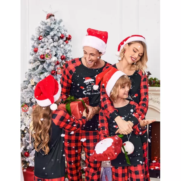 Ekouaer Christmas Pajamas for Family Long Sleeve Pjs Matching Sets with Plaid Pants Soft Sleepwear LoungewearKids Ared Black Plaid