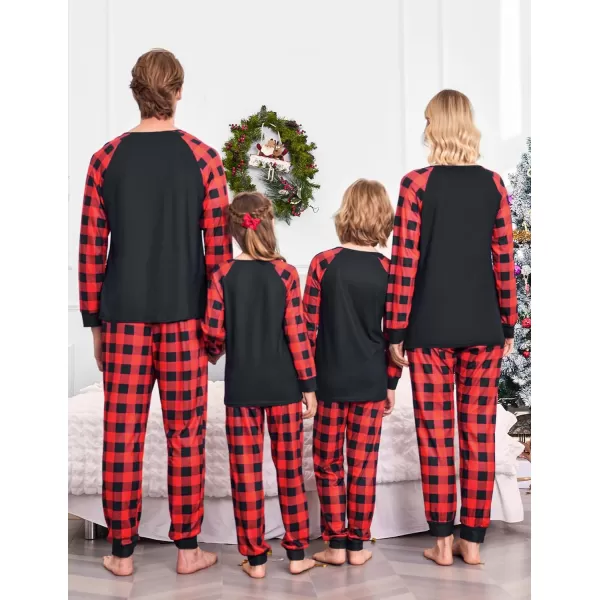 Ekouaer Christmas Pajamas for Family Long Sleeve Pjs Matching Sets with Plaid Pants Soft Sleepwear LoungewearKids Ared Black Plaid