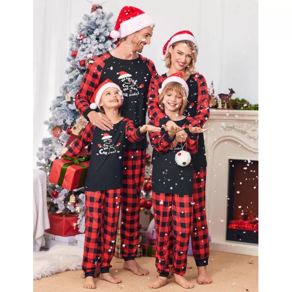 Ekouaer Christmas Pajamas for Family Long Sleeve Pjs Matching Sets with Plaid Pants Soft Sleepwear LoungewearKids Ared Black Plaid