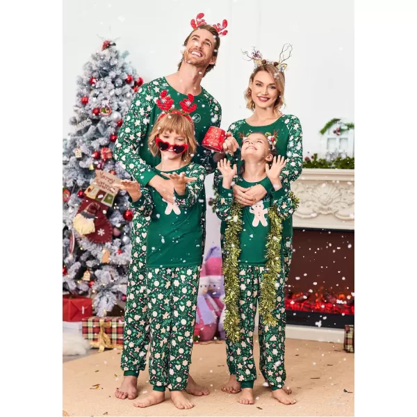 Ekouaer Christmas Pajamas for Family Long Sleeve Pjs Matching Sets with Plaid Pants Soft Sleepwear LoungewearKids Dark Green Gingerbread