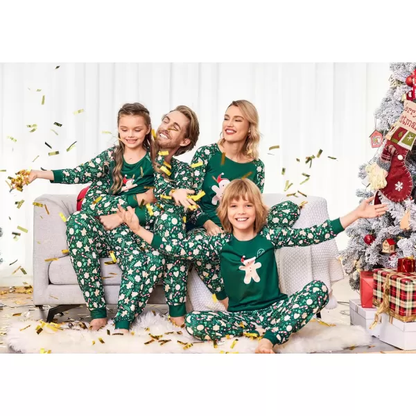 Ekouaer Christmas Pajamas for Family Long Sleeve Pjs Matching Sets with Plaid Pants Soft Sleepwear LoungewearKids Dark Green Gingerbread