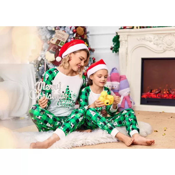 Ekouaer Christmas Pajamas for Family Long Sleeve Pjs Matching Sets with Plaid Pants Soft Sleepwear LoungewearKids Green Plaid