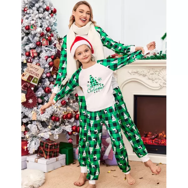 Ekouaer Christmas Pajamas for Family Long Sleeve Pjs Matching Sets with Plaid Pants Soft Sleepwear LoungewearKids Green Plaid